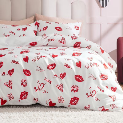 3 Pcs Red Lip Cute Reversible Patterned Marilyn Monroe King Size Duvet Cover Set - Bedsure Mother's Day Gift | Target