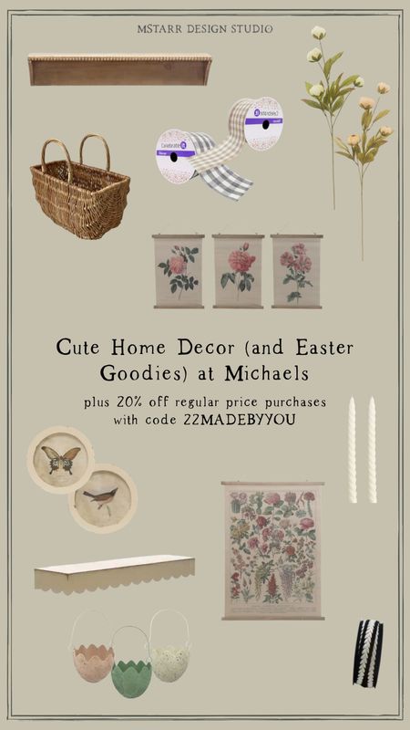 Cute home decor (and Easter goodies) at Michael’s. Plus 20% off regular price purchases with code 22MADEBYYOU. 

Crafts, ribbon, gingham, bobbin, wall hanging, faux florals, artificial florals, art 

#LTKsalealert #LTKFind #LTKhome