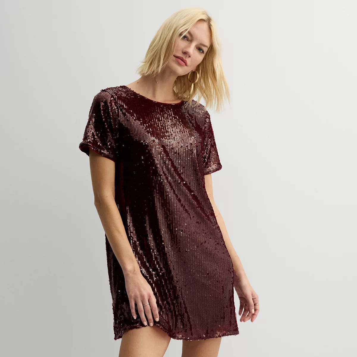 Women's Nine West Short Sleeve Sequin Mesh Mini Shift Party Dress | Kohl's