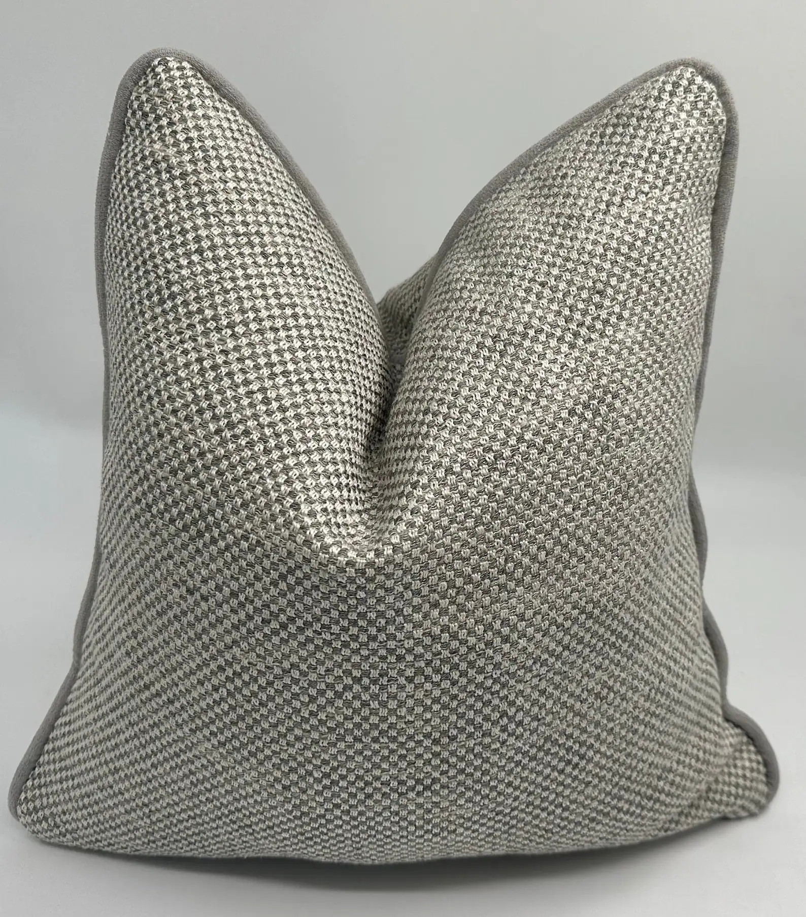 Gray and White Basketweave Woven Pillow Cover with Gray Chenille Pipping,Natural Linen Textured T... | Etsy (Global)