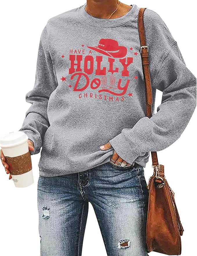 JINTING Christmas Sweatshirt for Women Holly Dolly Christmas Pullover Sweatshirts Xmas Graphic Lo... | Amazon (US)