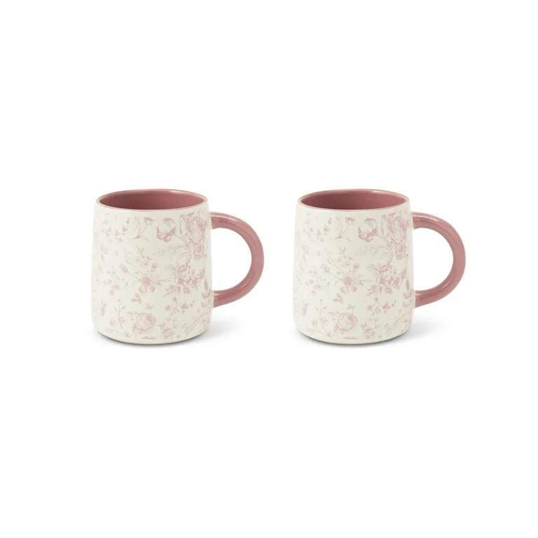 Thyme & Table 14.5 fl oz Pink Floral Stoneware Mug, Set of 2 | Walmart (US)