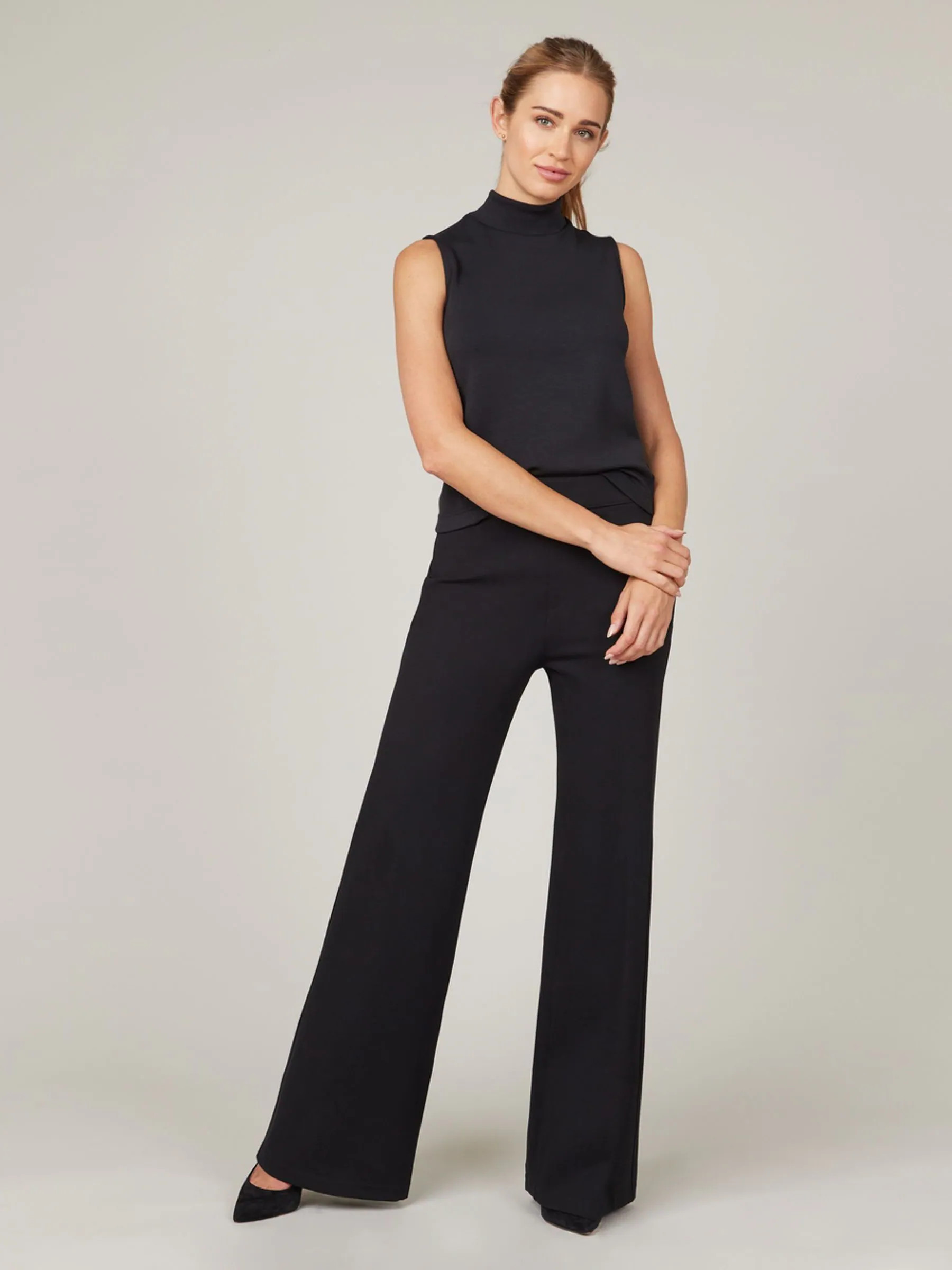 Spanx SPANX Black Supersmooth Perfect Fit Ponte Wide Leg Jeans Trousers | Next US
