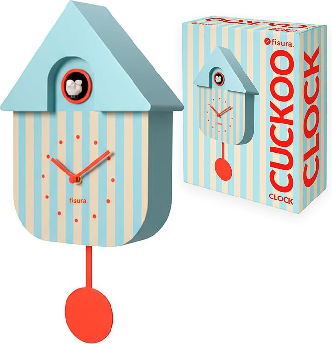 Fisura - Blue & Beige Striped Cuckoo Wall Clock with Red Dial – Modern Decorative Wall Clock, U... | Amazon (US)