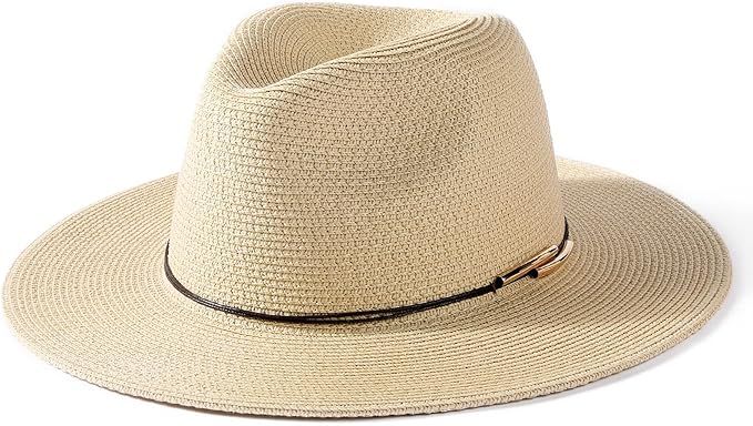 FURTALK Panama Hat Sun Hats for Women Men Wide Brim Fedora Straw Beach Hat UV UPF 50 | Amazon (US)