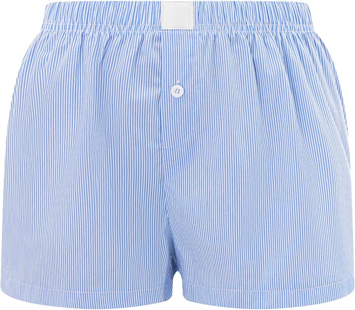 Women Y2K Plaid Shorts Elastic Waist Gingham Boxer Pajamas Shorts Cute Summer Pj Lounge Shorts | Amazon (US)