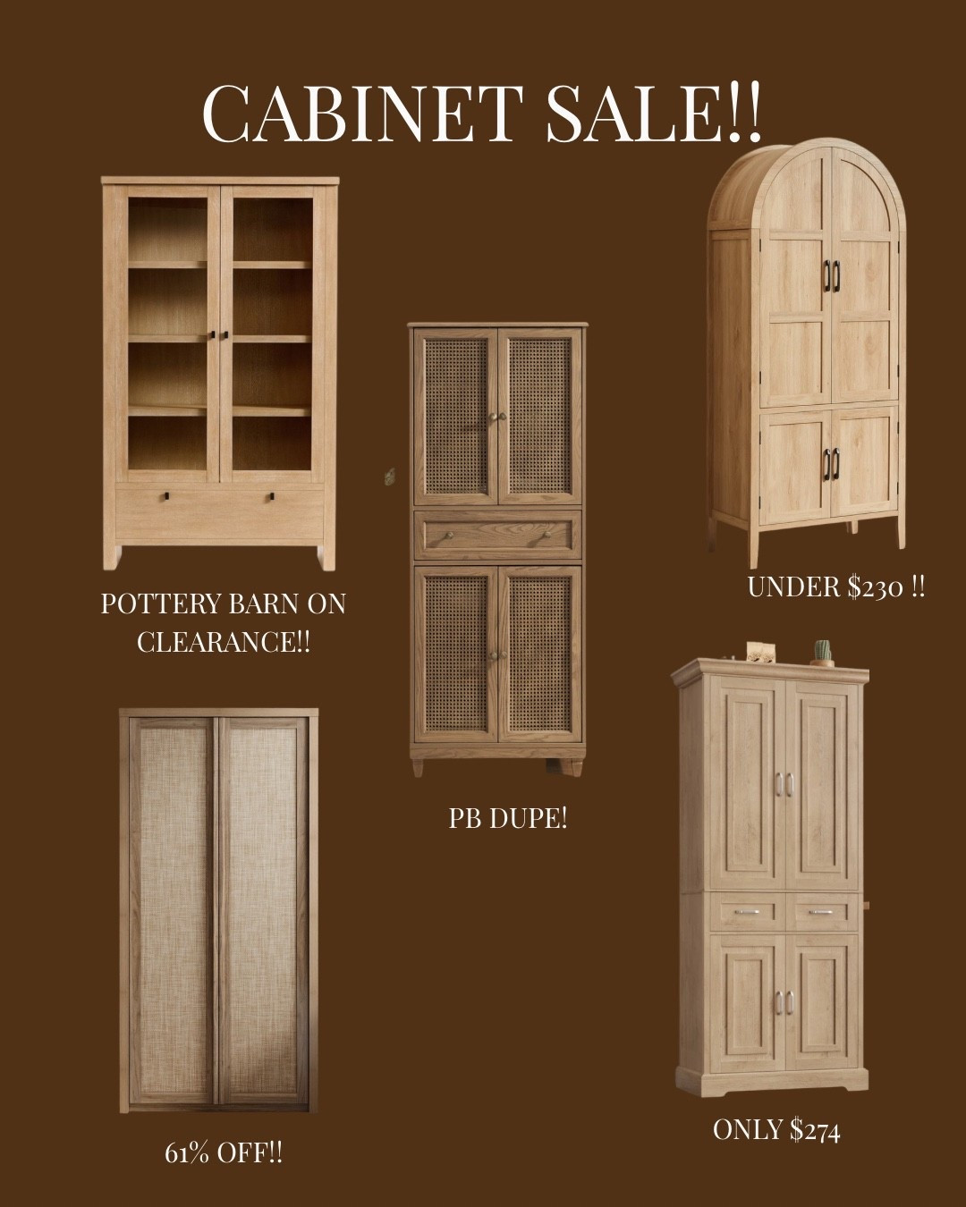 Oak style cabinets and kitchen pantries on sale! The Pottery Barn cabinet is in clearance and such a great price!! 

Shop by clicking the thumbnails 👇

#LTKmomlife #LTKHome #LTKSaleAlert