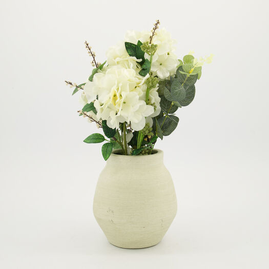 Cream Hydranegas In Cement Pot | TK Maxx