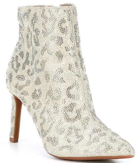 AnninaTwo Leopard Print Rhinestone Embellished Stiletto Dress Booties | Dillard's