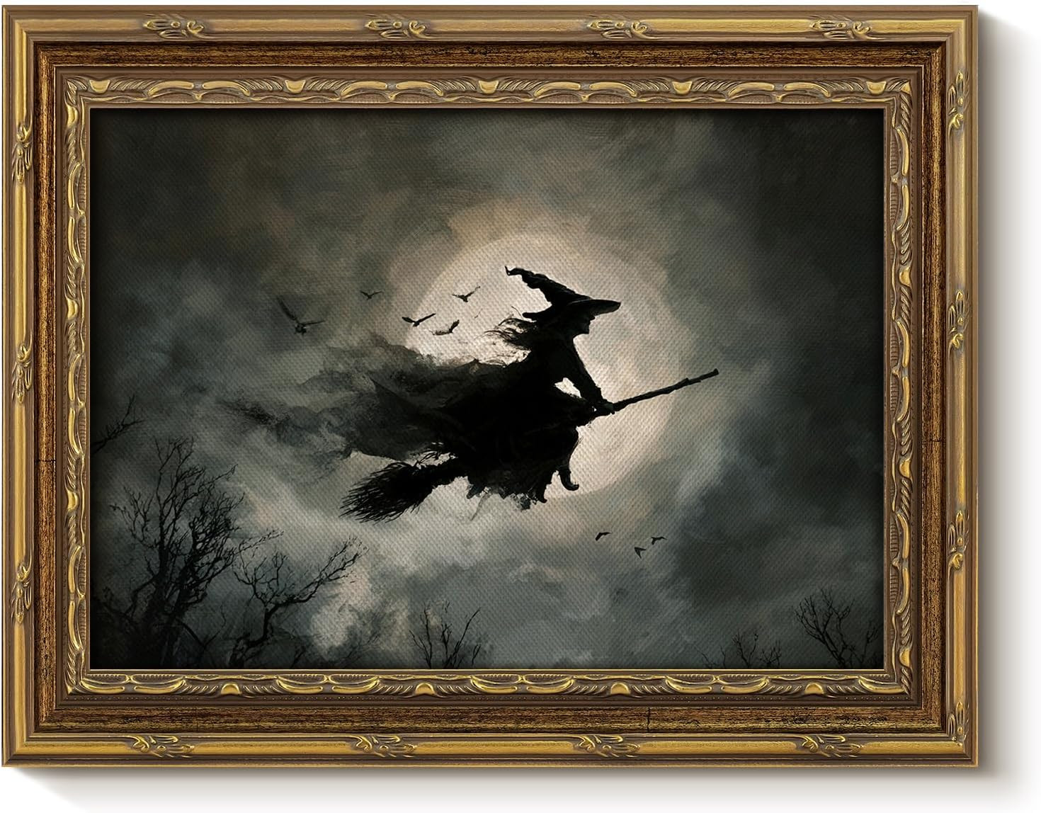 VIYYIEA Gold Framed Gothic Halloween Decor, Witch Moon Canvas Art, 8x10in | Halloween Framed canv... | Amazon (US)