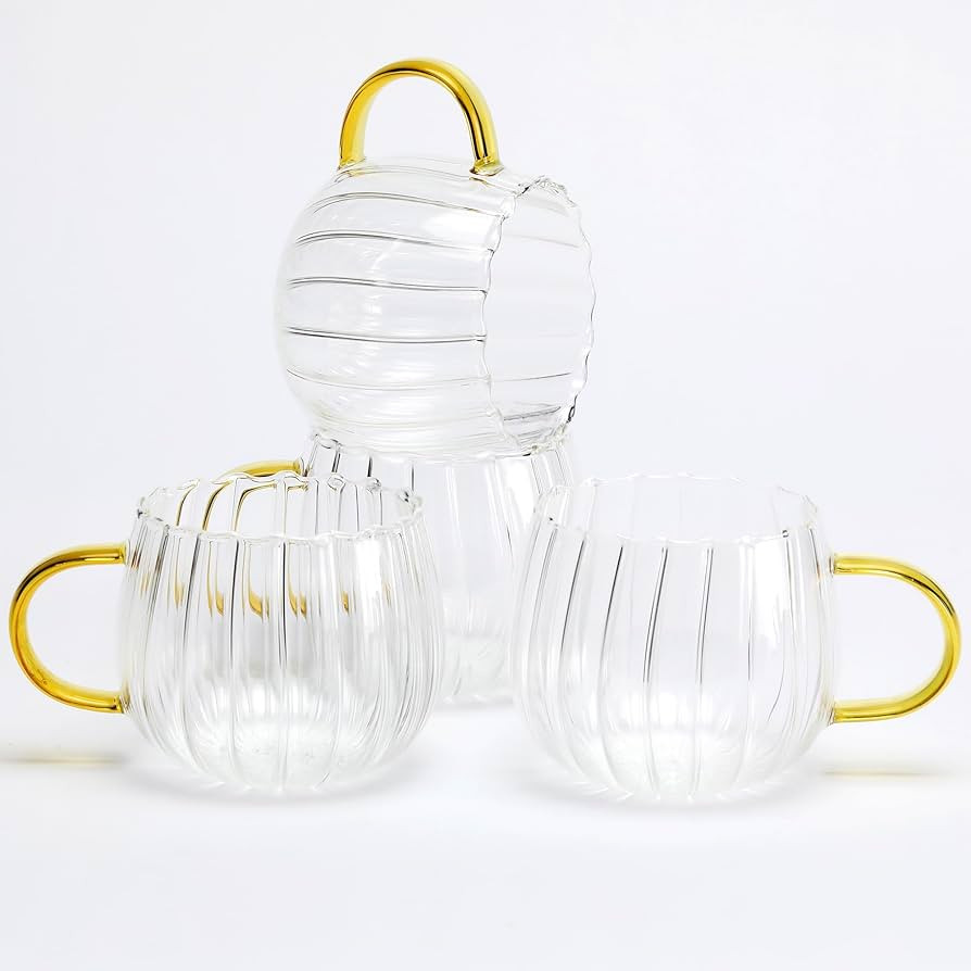 LUATSDAR Halloween Pumpkin Mugs 12 oz Coffee Mugs Set of 4, Drinking Glasses with Handle, Clear G... | Amazon (US)