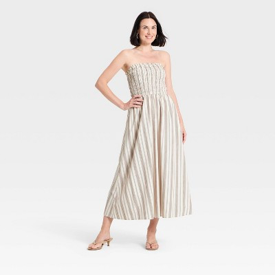 Women's Smocked Maxi Dress - A New Day™ Beige M | Target