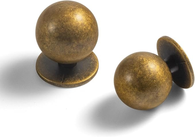 Set of 12 -Sleek Round Antique Brass Cabinet Knobs - Retro and Minimalist Hardware for Stylish Ho... | Amazon (US)
