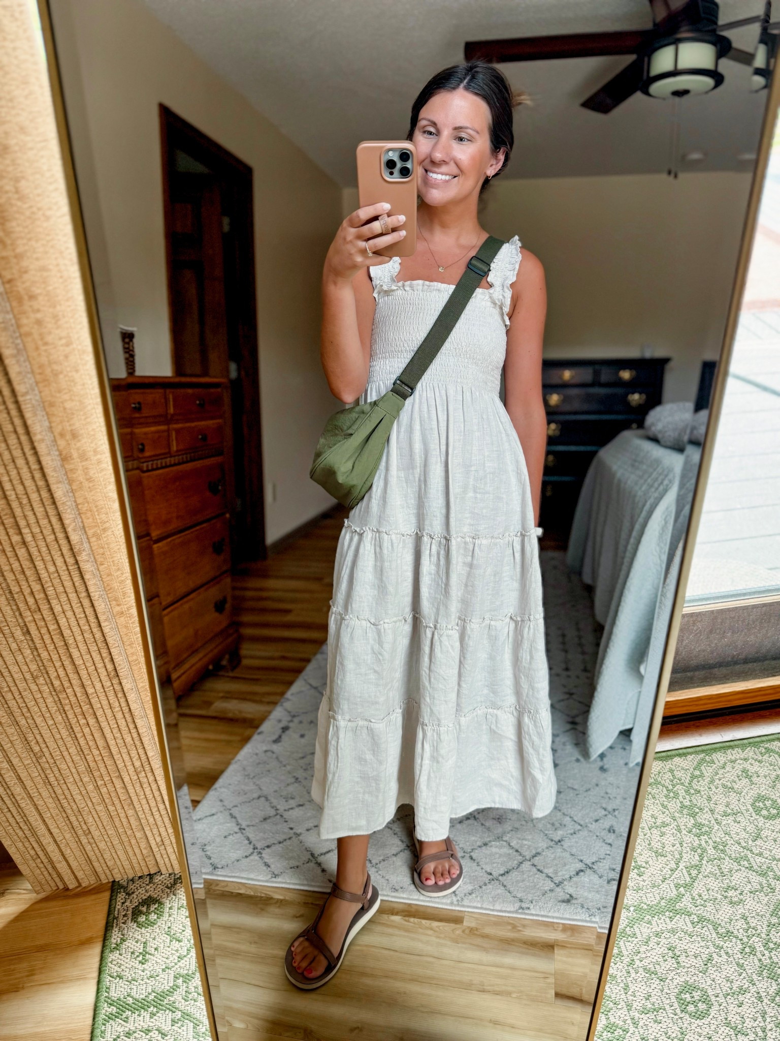 xs in this linen dress—comes in a bunch of colors! Love how flattering it is. Also own the black. My Tevas are size 6. 

My crossbody is older so linked similar 

#LTKootd #LTKPetite #LTKgrwm