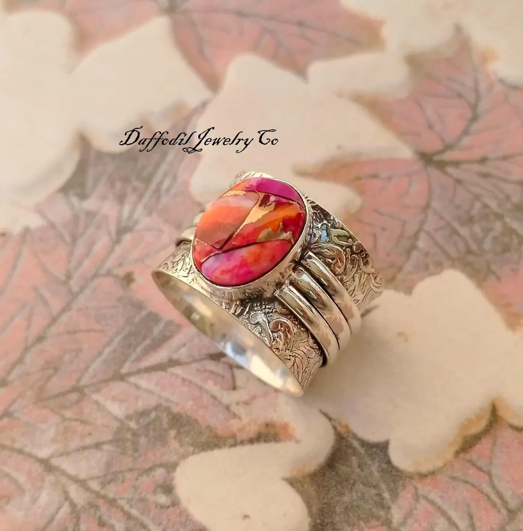 Pink Oyster Turquoise Sterling Silver Ring: Designer Gemstone | Etsy (US)