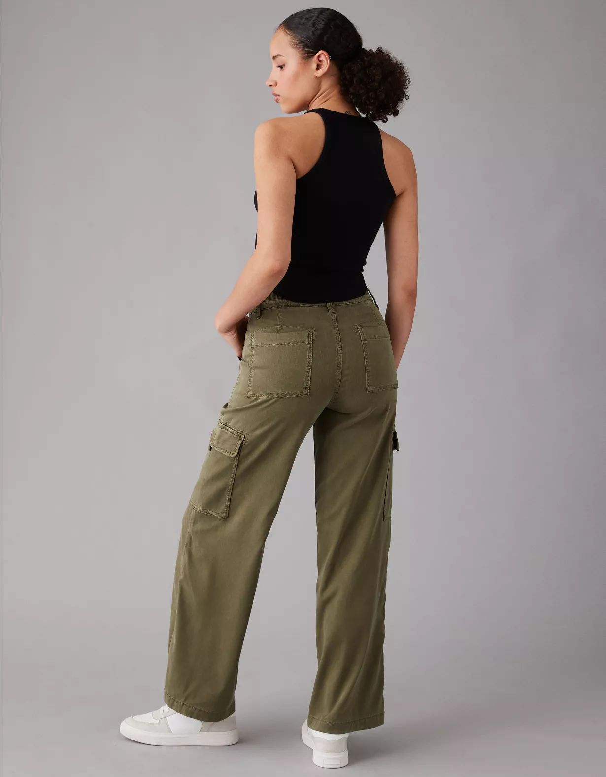 AE Stretch Curvy Super High-Waisted Baggy Wide-Leg Cargo Pant | American Eagle Outfitters (US & CA)
