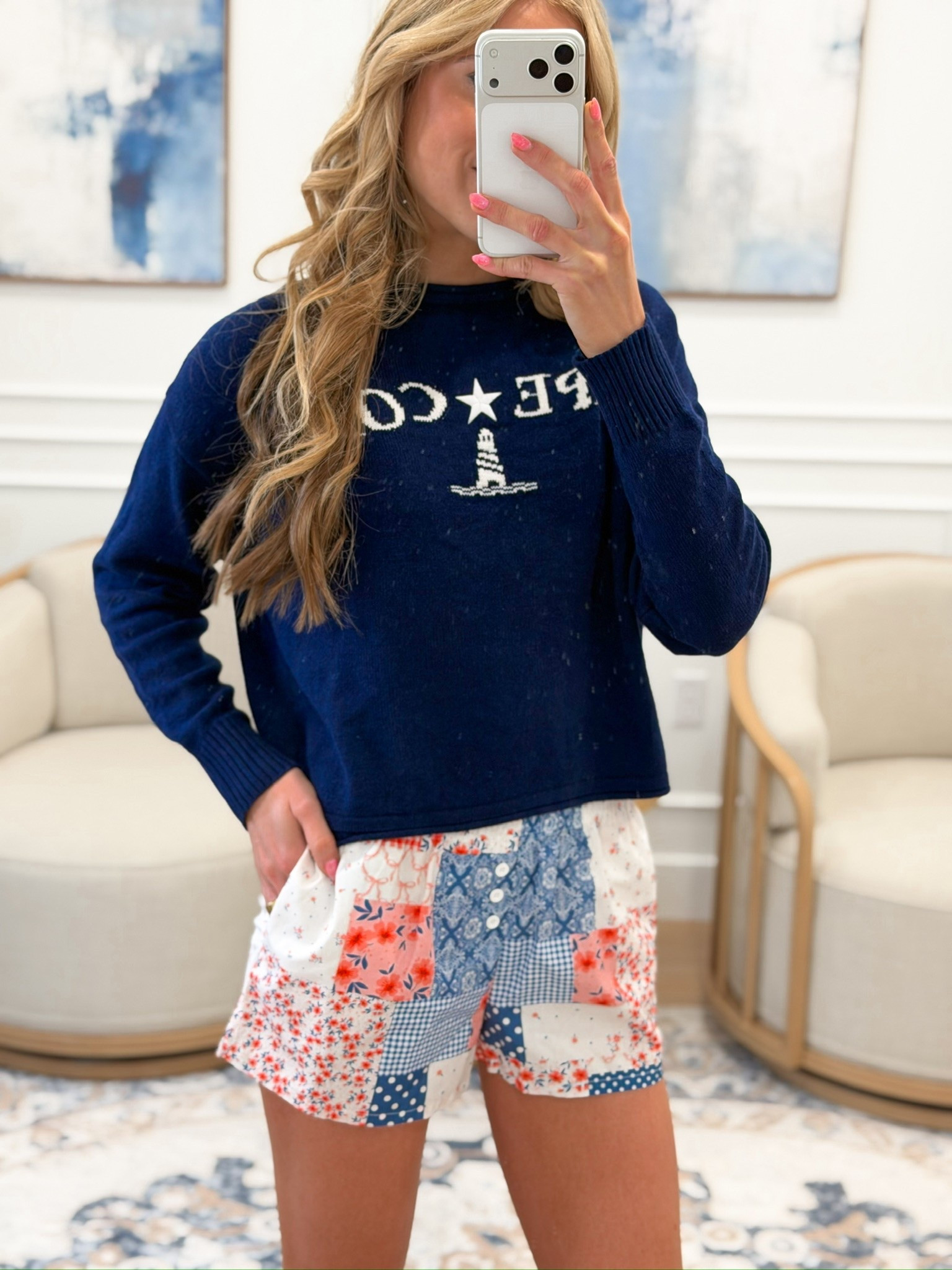 @Target Cape Cod sweater and patchwork patriotic shorts combo just became my favorite 4th of July outfit and I am completely obsessed 🇺🇸☀️✨
The nautical graphic sweater, the cutest red white and blue patchwork print shorts, and chic slide sandals — festive, fun, and so effortlessly put together. The kind of elevated patriotic look that works for the 4th, Memorial Day, lake days, and every summer celebration in between.

#LTKSeasonal #LTKootd #LTKSwim