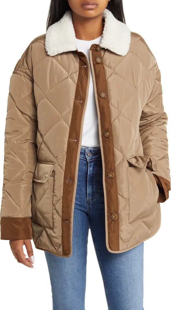 Lucky Brand Oversize Faux Shearling Collar Quilted Coat | Nordstrom | Nordstrom
