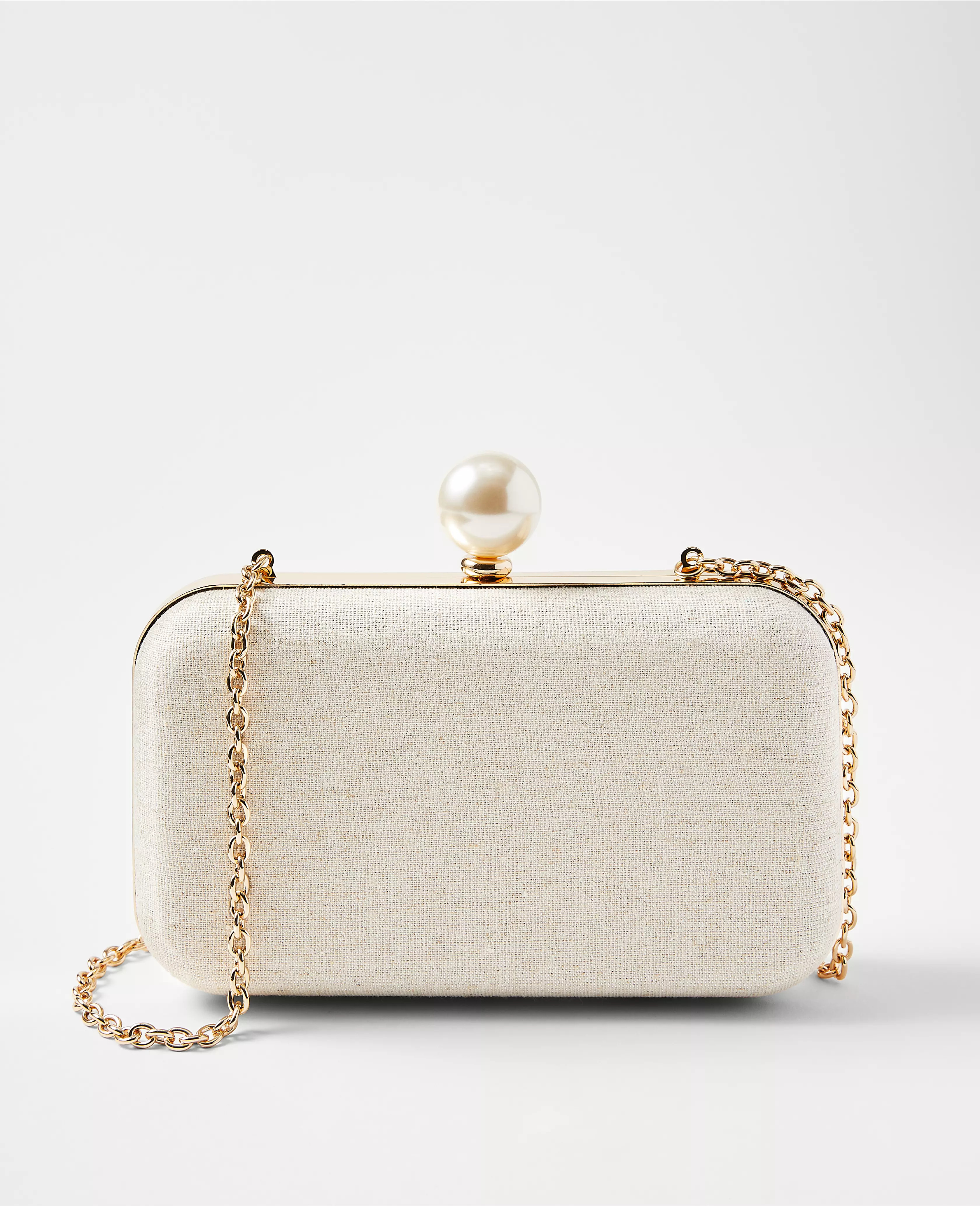 Metallic Linen Pearlized Snap Hard Clutch | Ann Taylor (US)