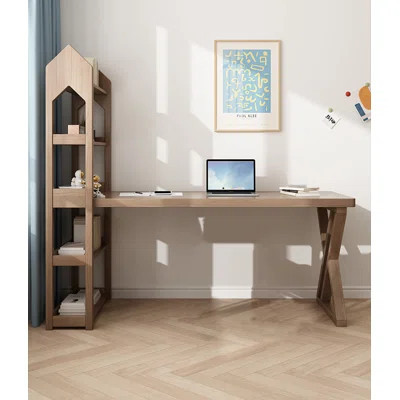 All Solid Wood Writing Desk with Bookshelf | Wayfair North America