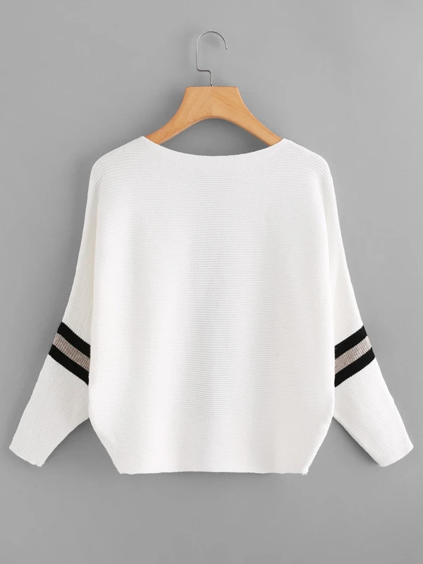 Contrast Striped Panel Ribbed Sweater | SHEIN