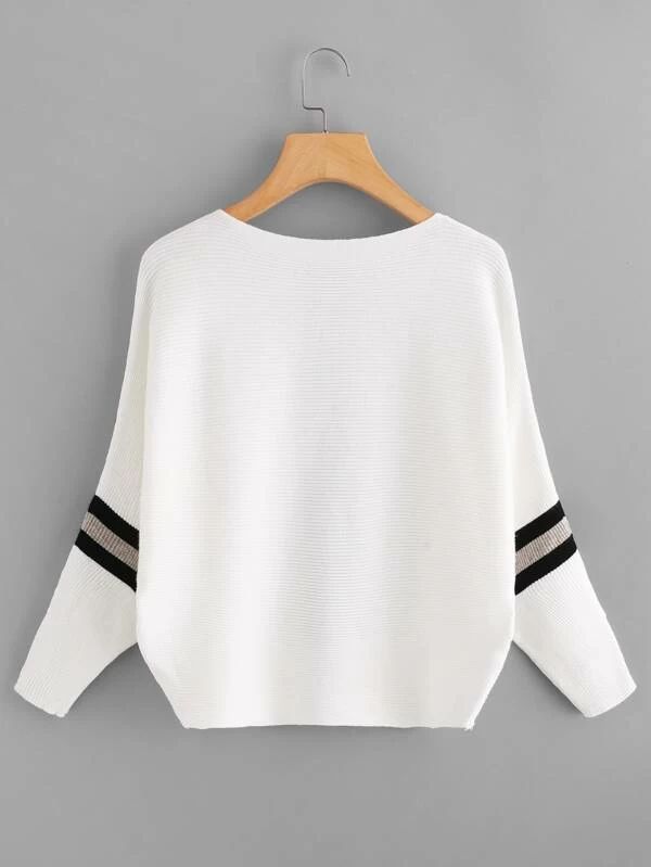 Contrast Striped Panel Ribbed Sweater | SHEIN