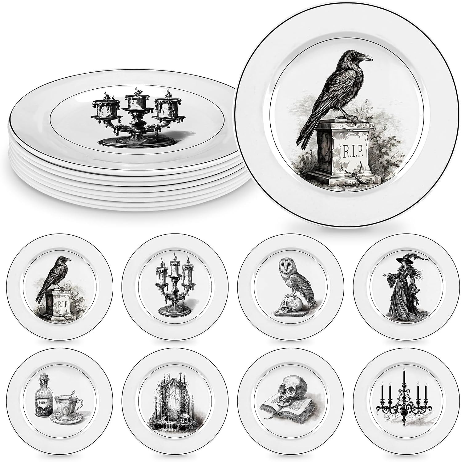 8 Pcs Halloween Dinnerware Set Halloween Plates Serving Dishes, Fashion | Amazon (US)