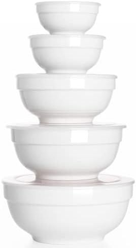 Ceramic Mixing Bowl with Lids Set, 68 | 42 | 28 | 15 | 12 oz, White Porcelain Serving Bowls Give Awa | Amazon (US)