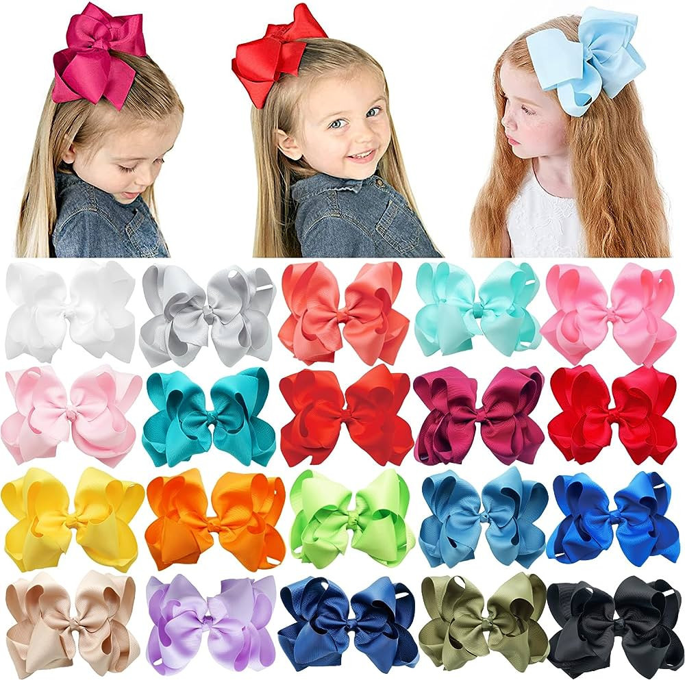 Ayesha 20 PCS Big Bows for Girls 6 inchs Double Layer Bows Clips Colorful Ribbon Bows Hair Barret... | Amazon (US)