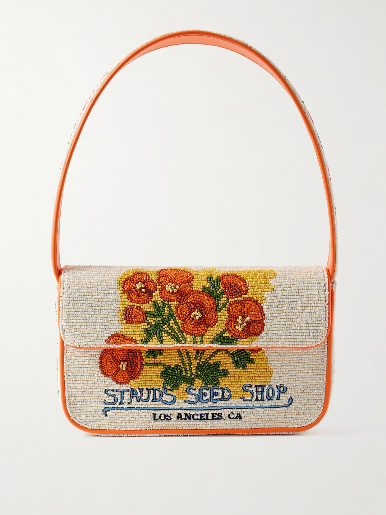 STAUD - Tommy Vegan-trimmed Bead-embellished Embroidered Satin Shoulder Bag - Multi | NET-A-PORTER (US)