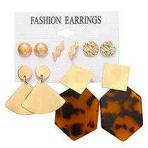 Creative Flower Leaves Earrings Set Metal Piece Polygon Leopard Print Acrylic Earrings Multi-piec... | Walmart (US)