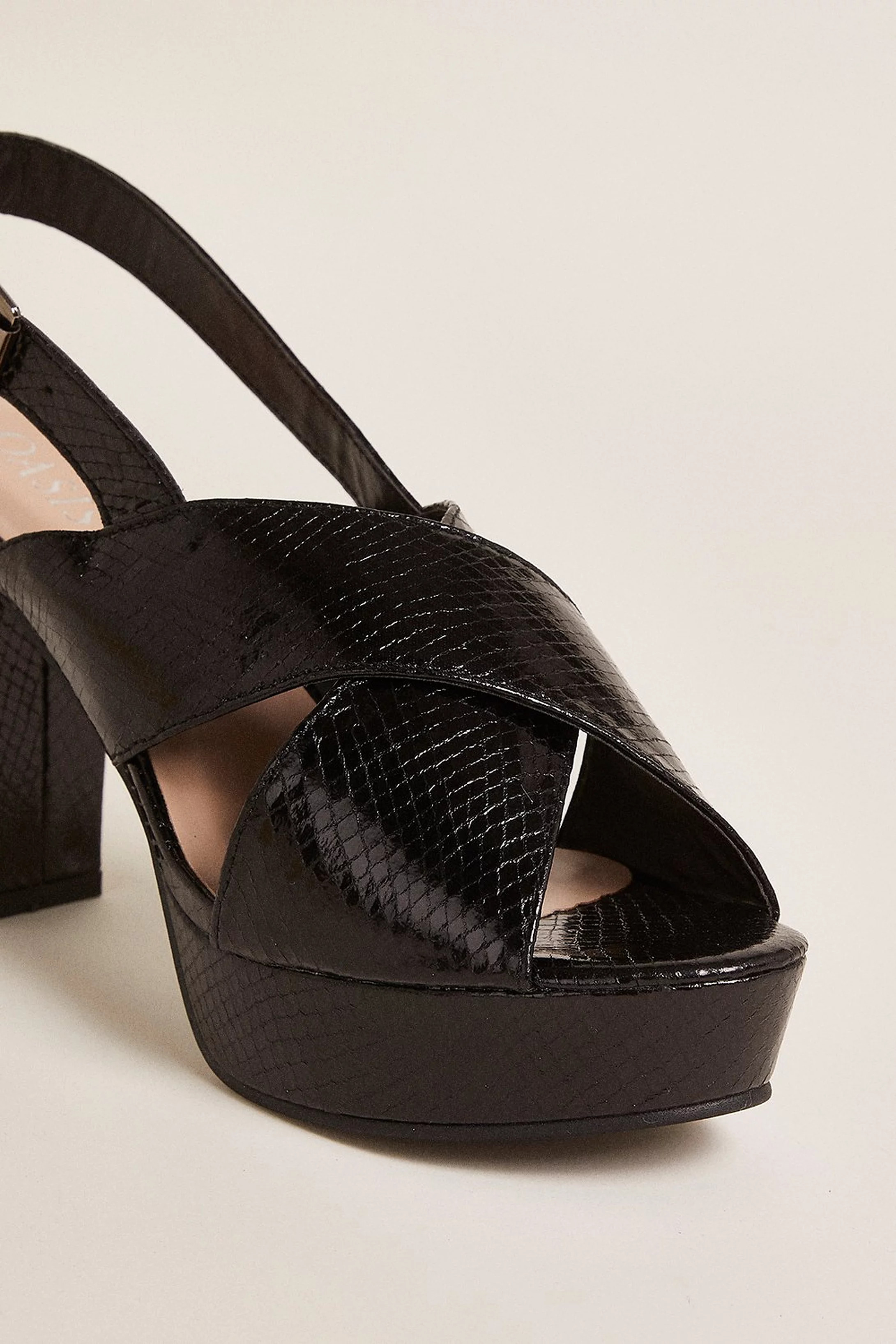 Croc Textured Cross Over Platform Block Heel | Oasis UK & IE 