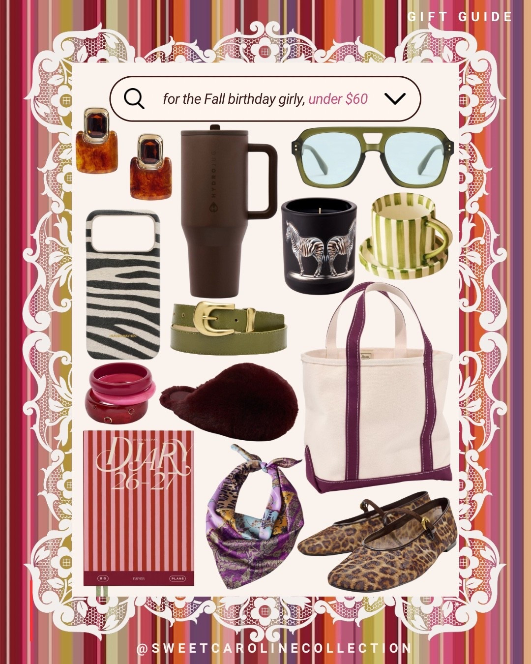 Gift guide for the Fall birthday girly - UNDER $60 🍂✨🎂

Coffee mug, hydrojug, slippers, ballet flats, bangles, bracelets, planner, earrings, asos, target, scarf, candle, phone case, belt, sunglasses, tote, bag, purse, LL Bean, under 60, under 50, under 30, sale, birthday gift, gifts for her, gift guide, home, clothes, accessories

#LTKSeasonal #LTKSaleAlert #LTKHome