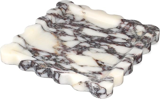 Square Marble Vanity Tray with Scalloped Edge - Natural Marble Perfume Tray Decor for Dresser, Va... | Amazon (US)