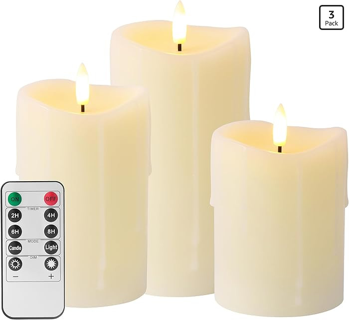 Ivory Flameless Candles with Remote and Timer, Real Wax Made Wax Drip LED Pillar Candles Battery ... | Amazon (US)