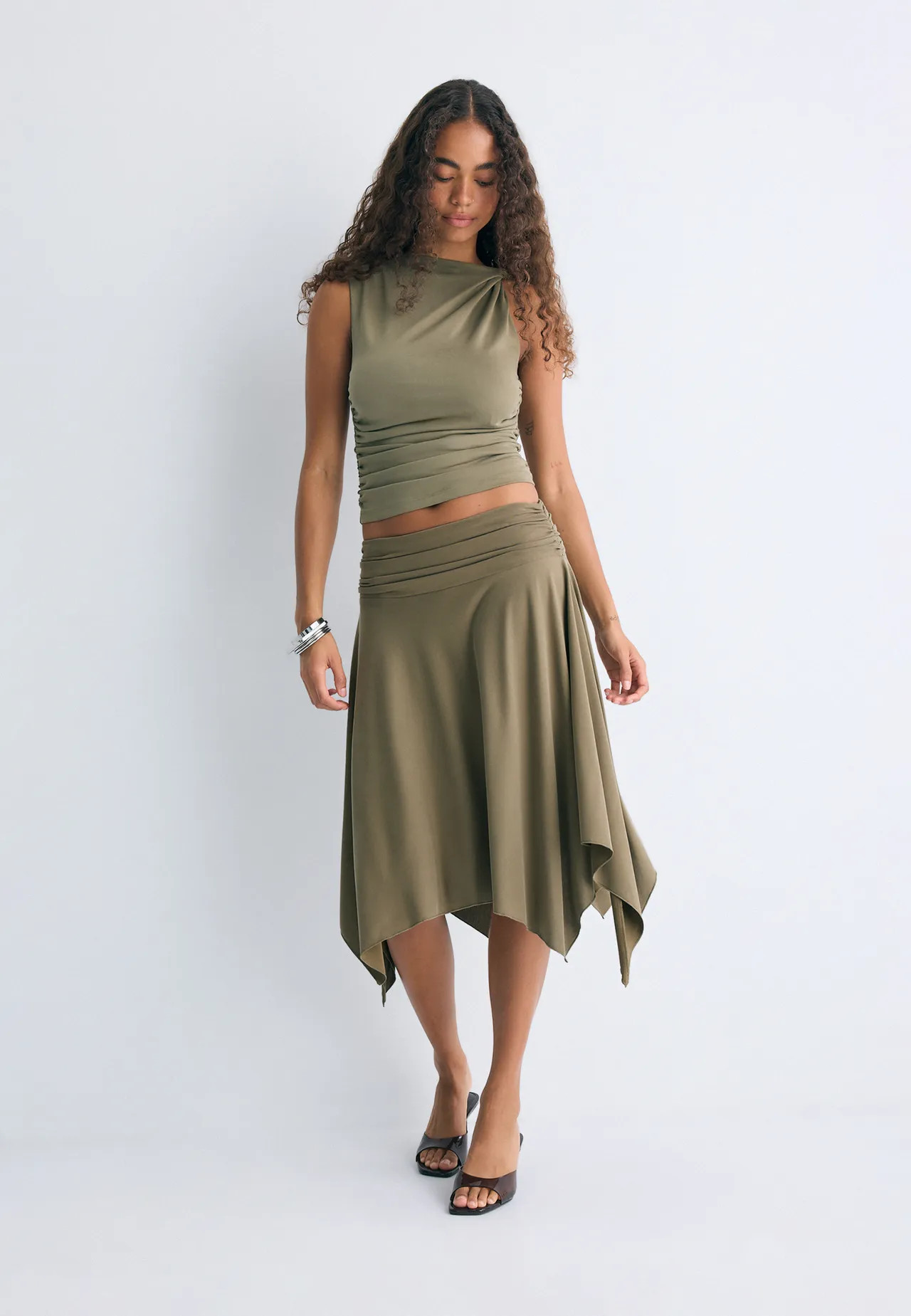 Asymmetric midi skirt - Women's Skirts | Stradivarius United Kingdom | Stradivarius (UK)