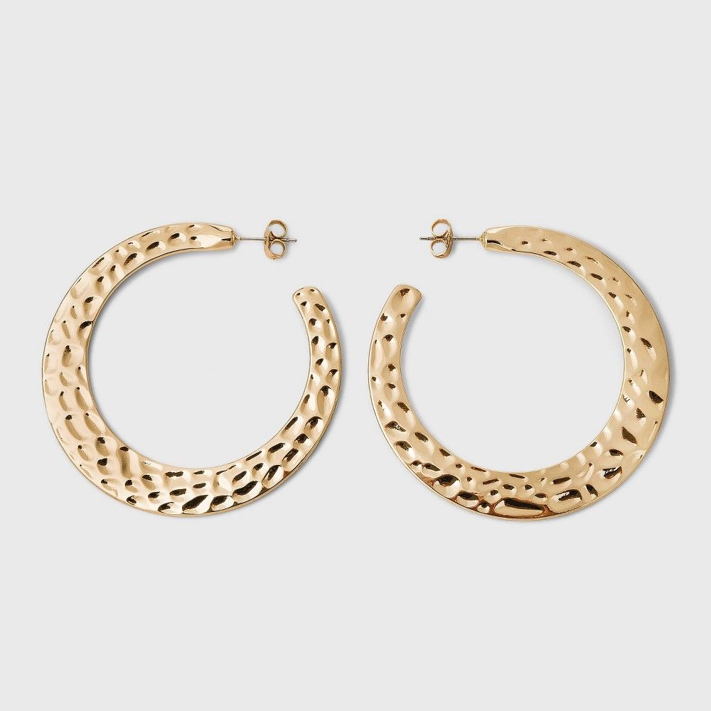 Hammered Hoop Earrings - A New Day Gold | Target