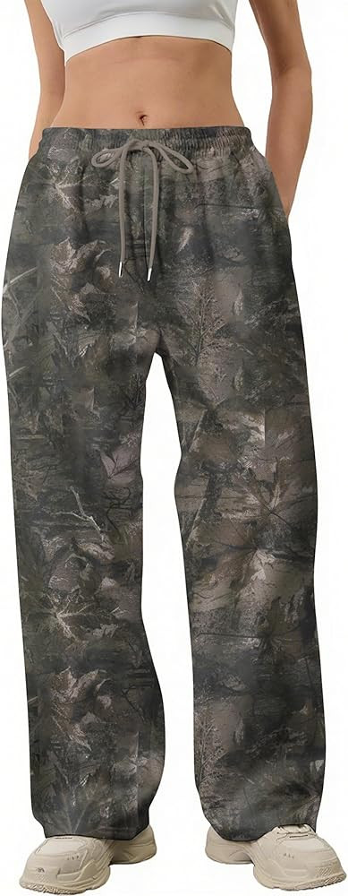 Camo Pants Women Baggy Fleece Y2K Camouflage Cargo Pants High Waisted Wide Leg Drawstring Jogger ... | Amazon (US)