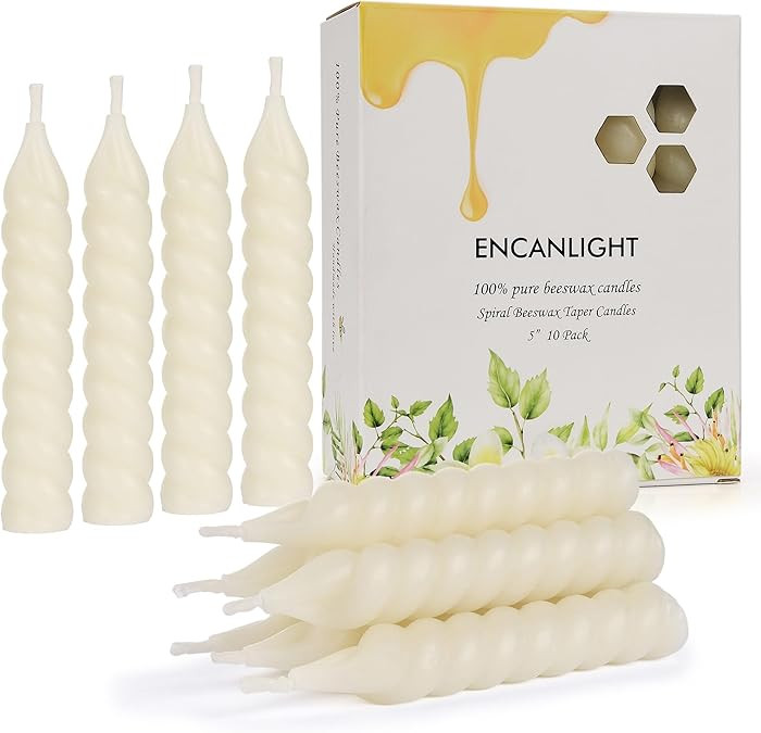 Beeswax Taper Candles, 5 Inch Spiral Tapered Candles 10 Pack, 0.78" Diameter Ivory Natural Bees W... | Amazon (US)