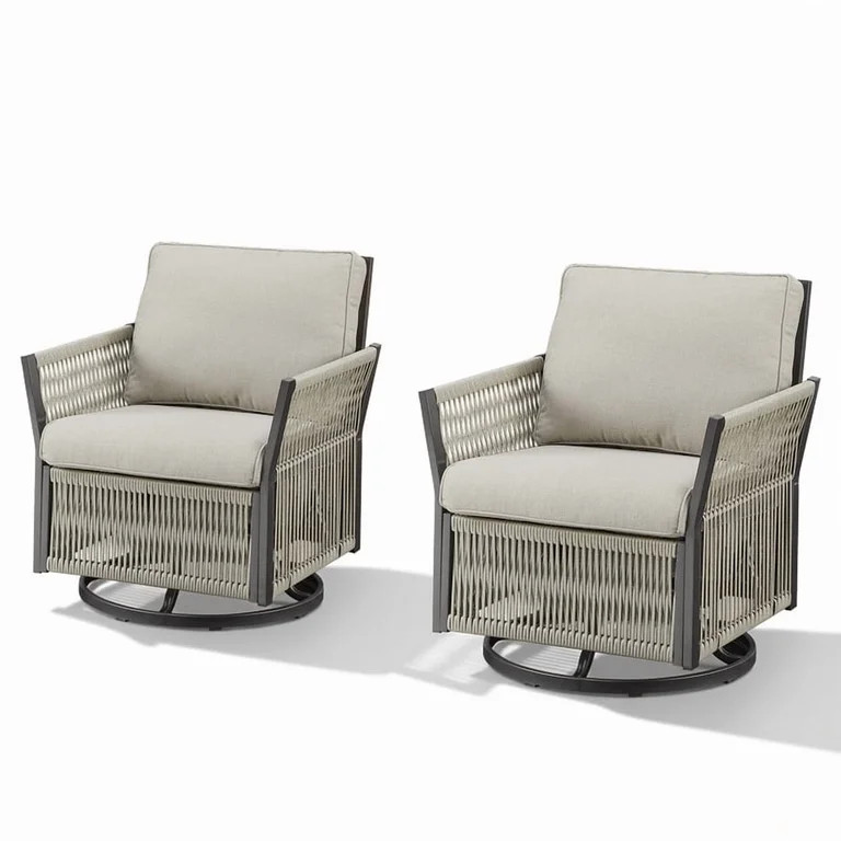 Opohoro Outdoor Swivel Chair Wicker Chairs Set of 2, Beige PE Rattan Patio Rockers with Beige Cus... | Walmart (US)