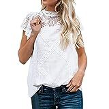 Women Cotton Lace Breathable Cute Casual Blouse,Ladies Flare Ruffles Short Sleeve Floral Solid Shirt | Amazon (US)