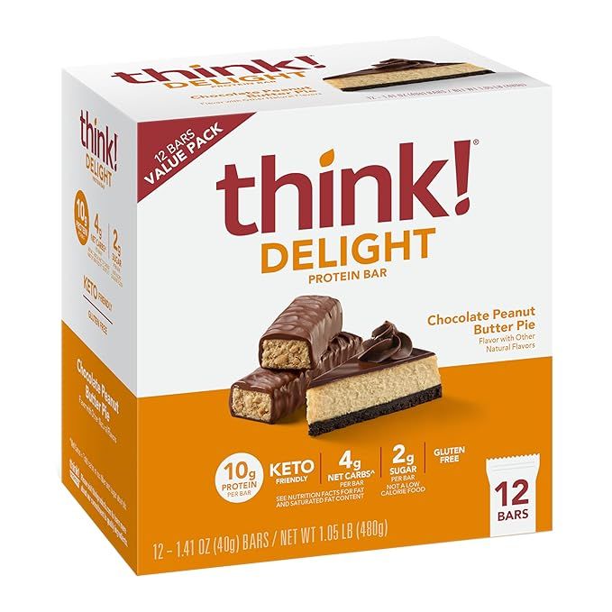 think! Delight, Keto Protein Bars, Healthy Low Carb, Gluten Free Snack - Chocolate Peanut Butter ... | Amazon (US)
