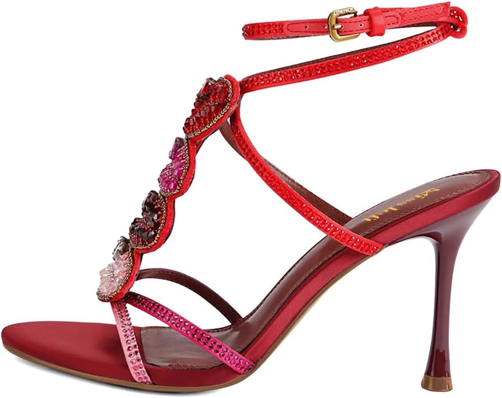 miss left Women Open Toe Rhinestone Decor Sandals Stiletto High Heels | Amazon (US)