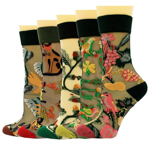 Ocvdar Womens Sheer Socks, Summer Transparent Thin Vintage Flower/Polka Dot Mesh Lace Elastic Jacquard Crystal Glass Socks C | Amazon (US)
