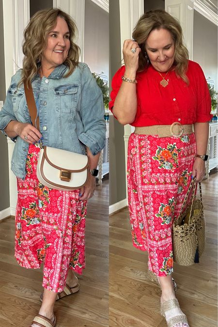 This skirt looks so much more expensive. Order your smaller size. Also has a matching top. I’d get it! Great for a European trip to mix and match. 
Denim jacket size Xl
chambray blouse size large 

Kohls fashion summer outfits 

#LTKMidsize #LTKOver40 #LTKFindsUnder50