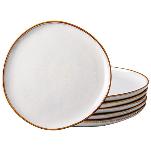 AmorArc Ceramic Dinner Plates Set of 6, 10.5 Inch Handmade Reactive Glaze Stoneware Plates,Large Rustic Shape Dinnerware Dish Set for Kitchen, Microwave & Dishwasher Safe,Scratch Resistant-Pearl White | Amazon (US)