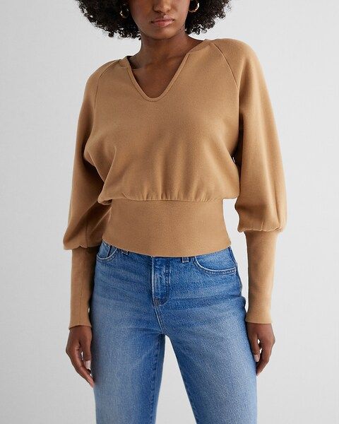 V-Neck Banded Bottom Fleece Sweatshirt | Express