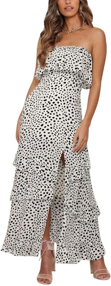 Women Summer Blue and White Porcelain Strapless Boho Maxi Long Dress | Amazon (US)