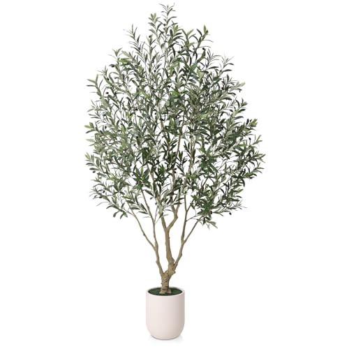 Verinatural Olive Tree Artificial Indoor, 8FT Tall Faux Olive Tree with 11.5in White Planter, Artificial Plants with Natural Wood Trunk and Lifelike Fruits for Home Office Decor,VN224 | Amazon (US)