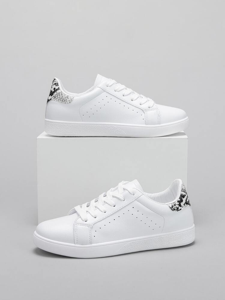 Lace-up Front Snakeskin Detail Skate Shoes | SHEIN